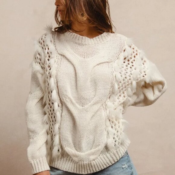 BiBi Faux Fur Detailed Pointelle Cable Knit Sweater - Picture 5 of 5